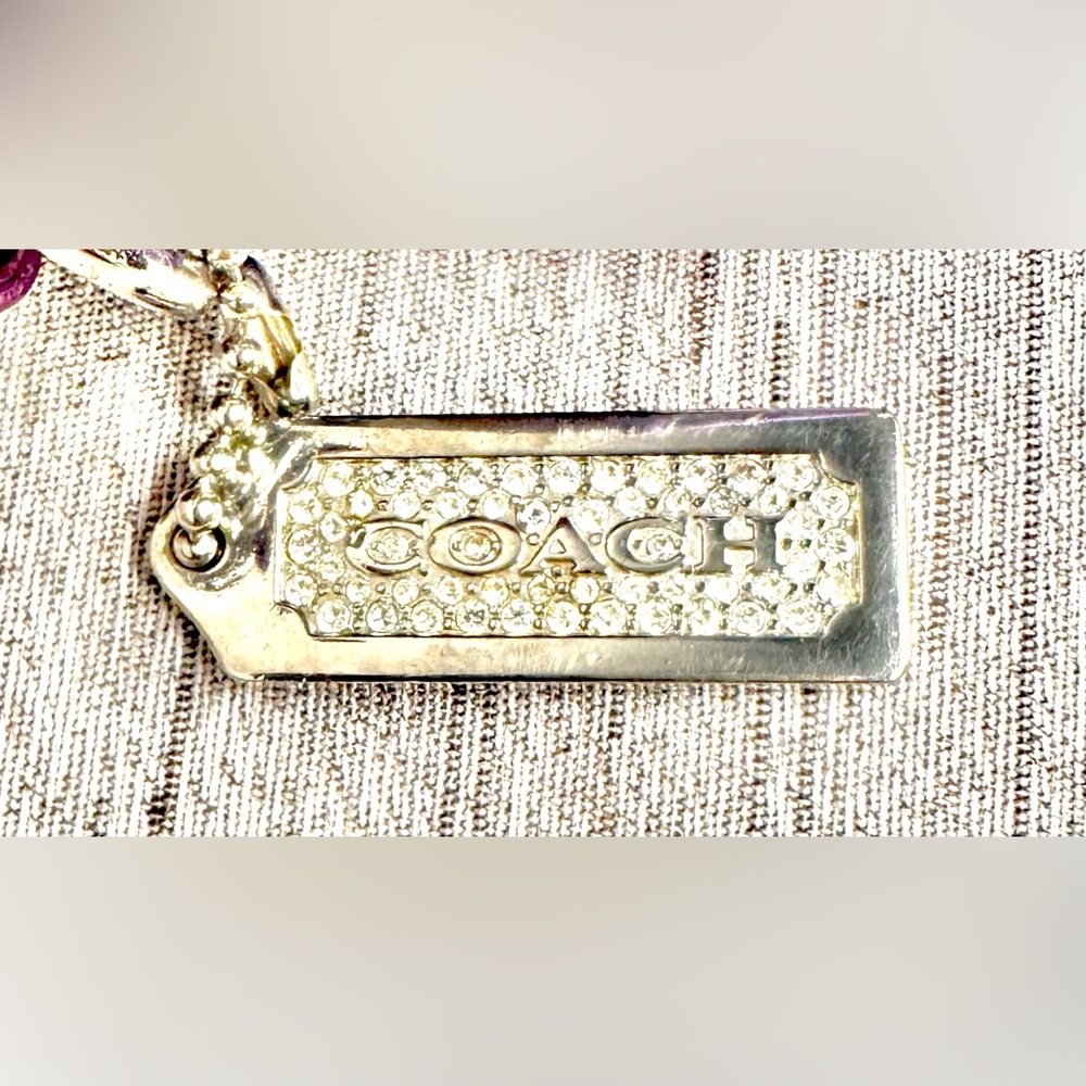 Coach & Swarovski Crystal Hangtag - Purple & White Scarf Print Kisslock Wristlet - Picture 4 of 14